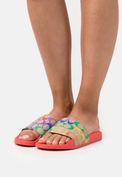 Best Sale ⌛ Coach UDELE RAINBOW SLIDE - Mules - Tan/multi-colored/pop Red/miami Red ????